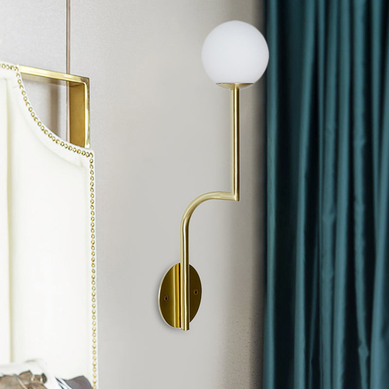 BowLift | Simple Ball Opal Glass Wall Lamp Single Bulb Wall Light with Long Curved Arm in Black/Gold