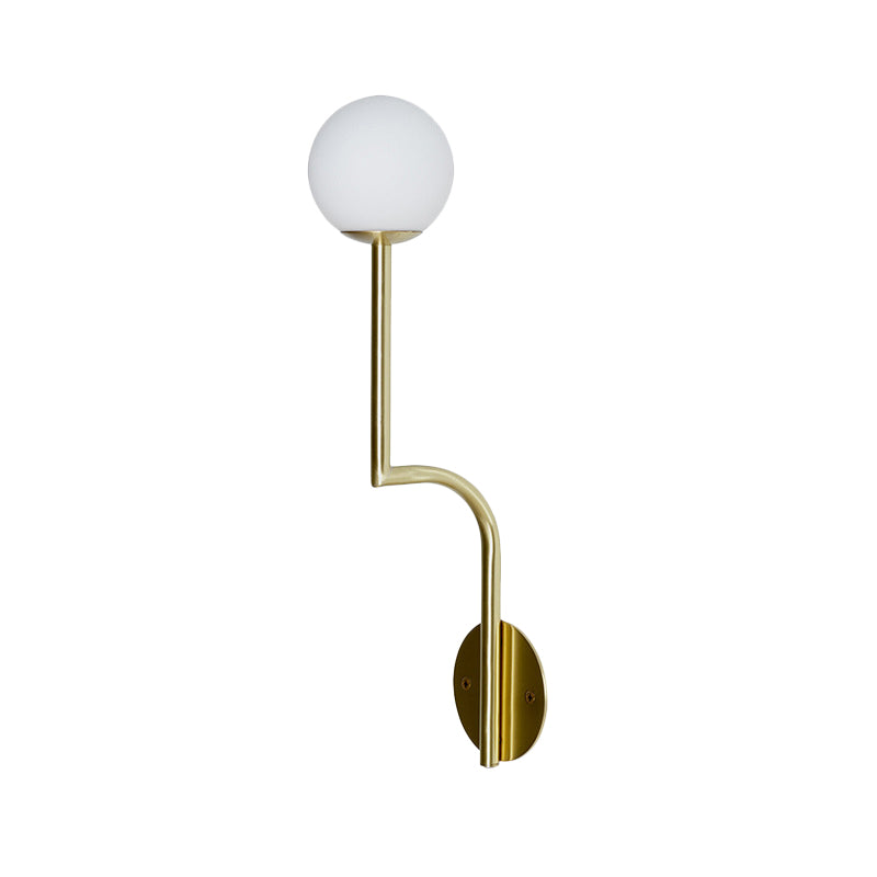 BowLift | Simple Ball Opal Glass Wall Lamp Single Bulb Wall Light with Long Curved Arm in Black/Gold