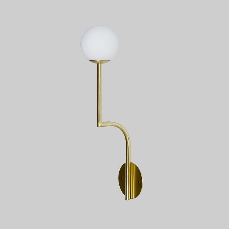 BowLift | Simple Ball Opal Glass Wall Lamp Single Bulb Wall Light with Long Curved Arm in Black/Gold