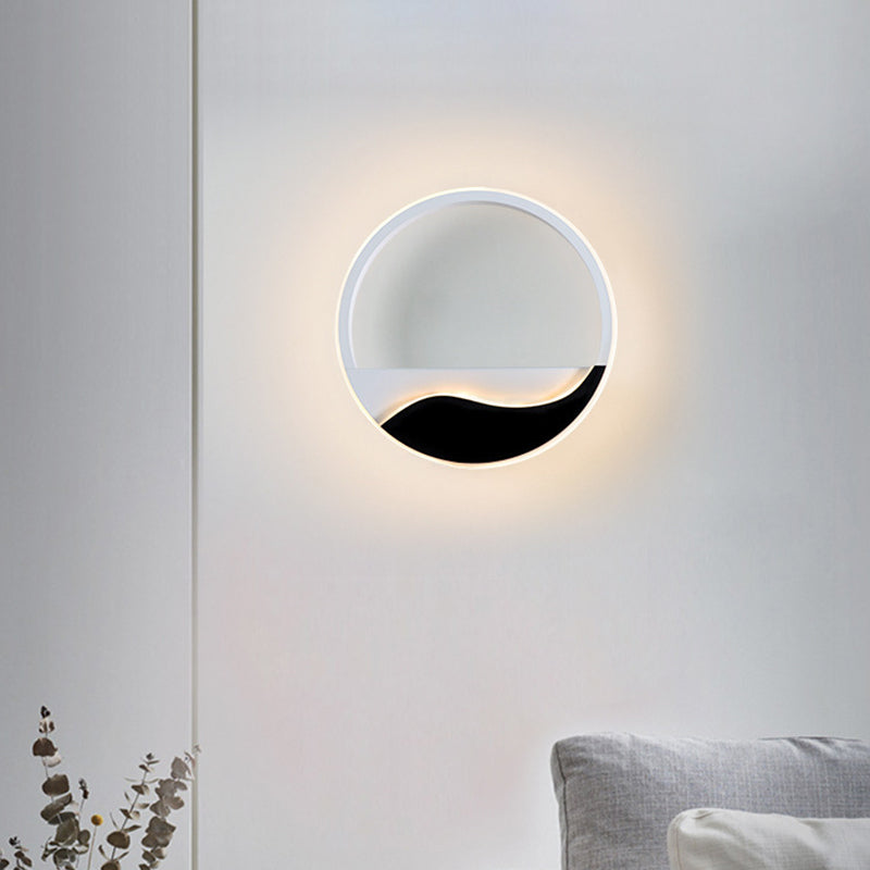 BowLift | Bedroom LED Flush Mount Wall Light Minimalist Black-White Wall Lamp with Wave Pattern Round/Rectangular Acrylic Frame, Warm/White Light