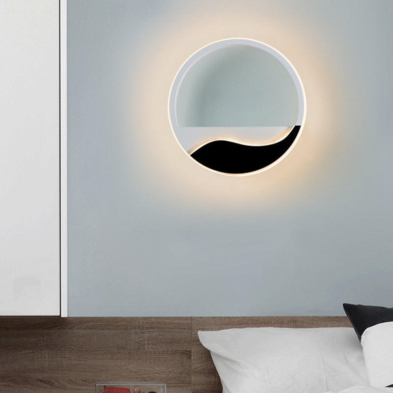 BowLift | Bedroom LED Flush Mount Wall Light Minimalist Black-White Wall Lamp with Wave Pattern Round/Rectangular Acrylic Frame, Warm/White Light