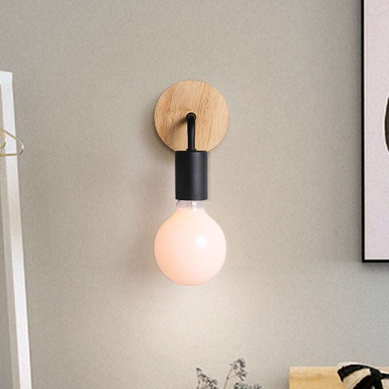 BowLift | Iron Bend Rotatable Wall Lighting Minimalistic 1 Head Black/White-Wood Wall Lamp with Open Light Bulb Design