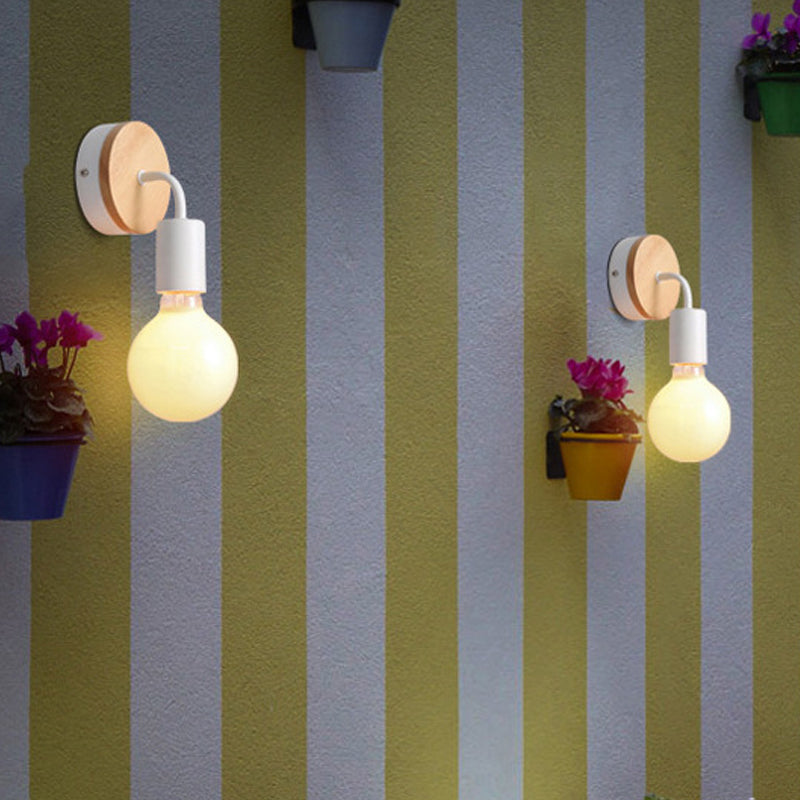 BowLift | Iron Bend Rotatable Wall Lighting Minimalistic 1 Head Black/White-Wood Wall Lamp with Open Light Bulb Design