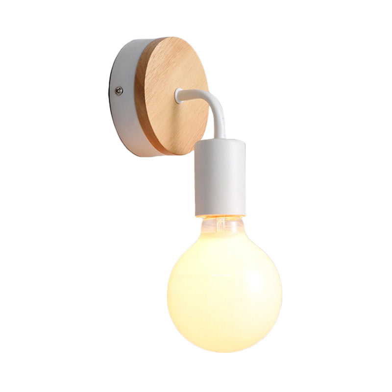 BowLift | Iron Bend Rotatable Wall Lighting Minimalistic 1 Head Black/White-Wood Wall Lamp with Open Light Bulb Design