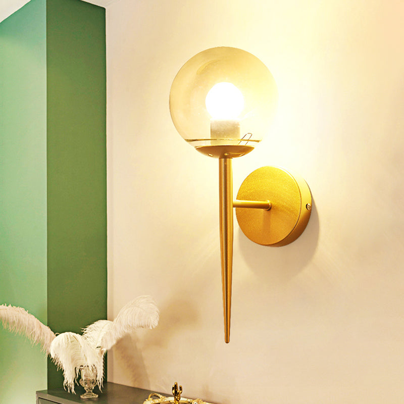 BowLift | Mini Sphere Living Room Wall Lamp Clear Glass 1 Light Minimalism Wall Lamp Ideas with Pencil Arm in Black/Gold