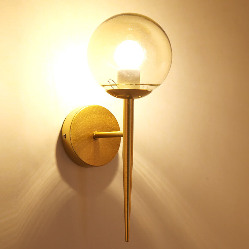 BowLift | Mini Sphere Living Room Wall Lamp Clear Glass 1 Light Minimalism Wall Lamp Ideas with Pencil Arm in Black/Gold