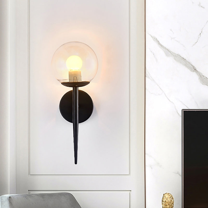 BowLift | Mini Sphere Living Room Wall Lamp Clear Glass 1 Light Minimalism Wall Lamp Ideas with Pencil Arm in Black/Gold