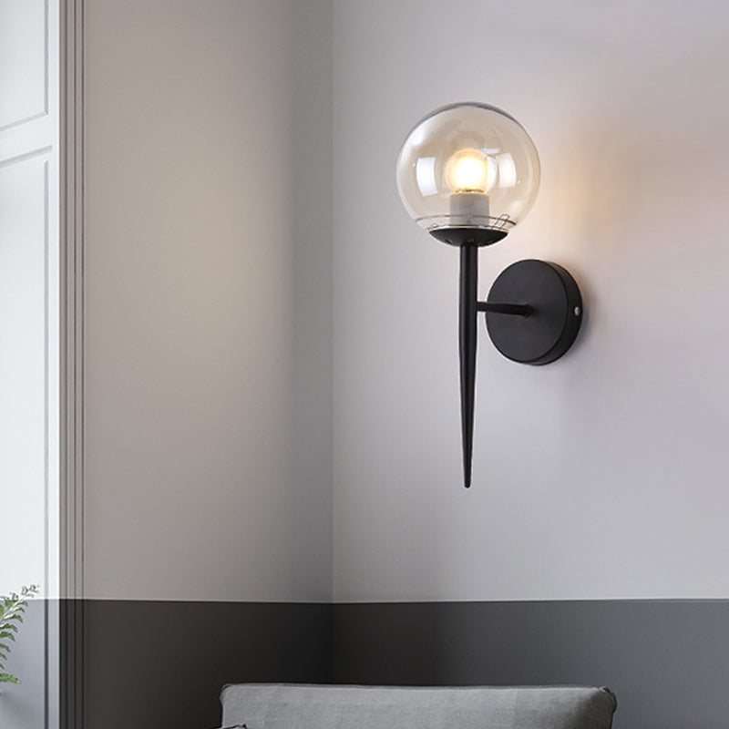BowLift | Mini Sphere Living Room Wall Lamp Clear Glass 1 Light Minimalism Wall Lamp Ideas with Pencil Arm in Black/Gold