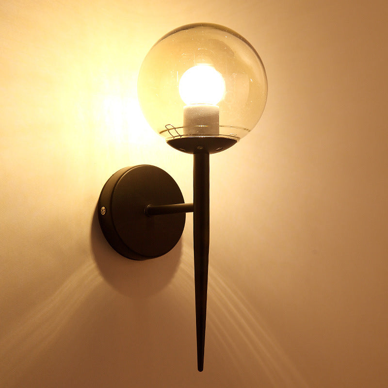 BowLift | Mini Sphere Living Room Wall Lamp Clear Glass 1 Light Minimalism Wall Lamp Ideas with Pencil Arm in Black/Gold