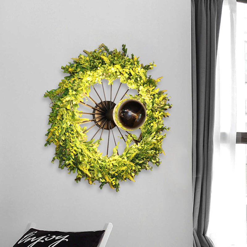 BowLift | Green Bike Wall Light Fixture Factory Iron 1 Bulb Restaurant Plant Wall Sconces Lighting Fixture, 16"/19.5" H