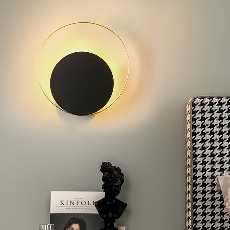 BowLift | Mid Century Circle Wall Light Iron 1 Head Hotel Wall Mounted Lighting Unit in Black-Gold