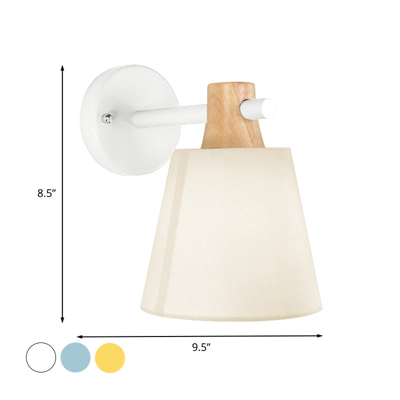 BowLift | Conical Wall Lamp Macaron Fabric 1 Head Blue/White/Yellow Wall Lighting Ideas with Straight Arm and Wood Clamp