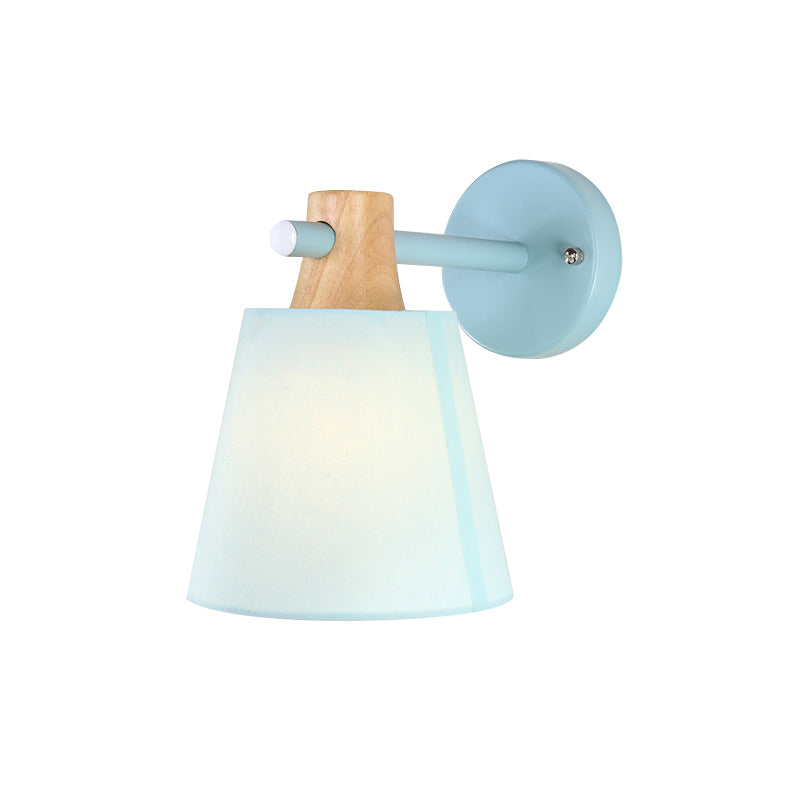 BowLift | Conical Wall Lamp Macaron Fabric 1 Head Blue/White/Yellow Wall Lighting Ideas with Straight Arm and Wood Clamp
