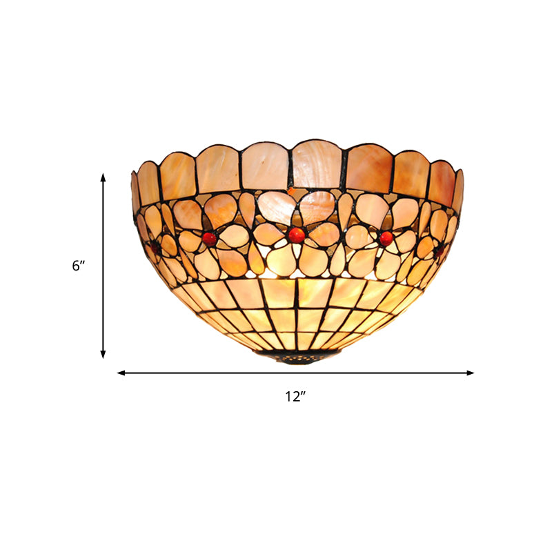 BowLift | Floral Pattern Wall Light Tiffany Vintage Shell Wall Lamp in Beige/Pink-White for Hall Office