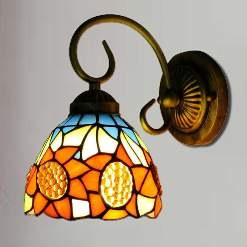 BowLift | Sunflower Orange Glass Wall Lamp Victorian 1 Head Bronze Wall Mounted Light, 6"/8" Wide