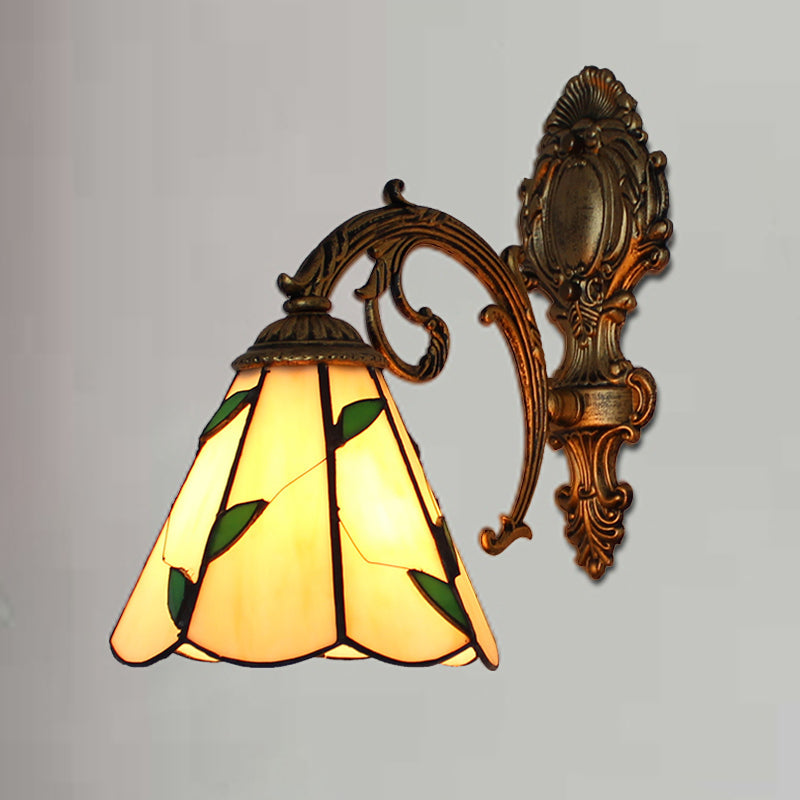 BowLift | Blad Corridor Wall Lamp with Carved Base Glass 1 Light Tiffany Wall Lamp in Beige