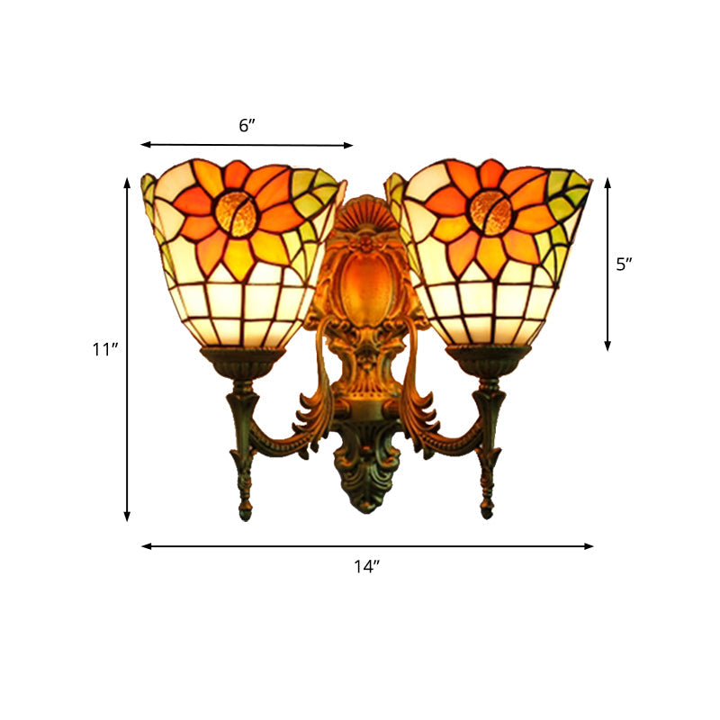 BowLift | Sunflower Wall Mount Light Lodge Style Stained Glass 2 Heads Wall Lighting for Bedroom
