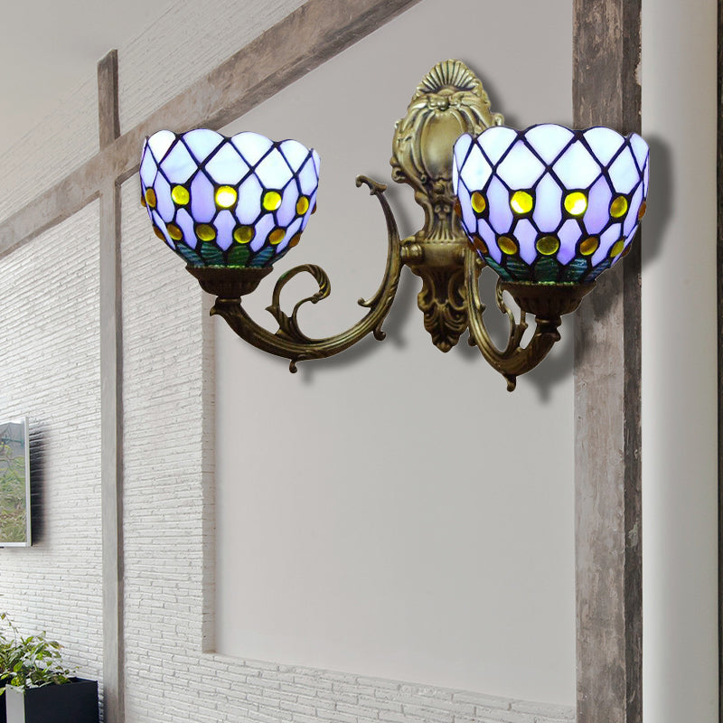 BowLift | Blue Grid Ball Light Two Lights Classic Tiffany Stained Glass Wall Light for the Bar