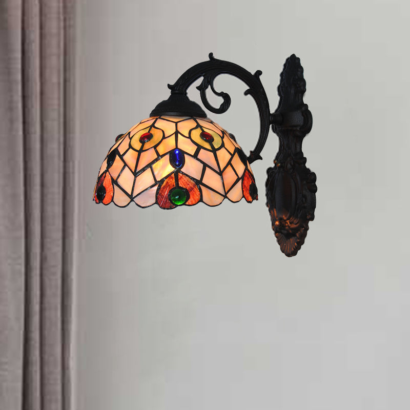 BowLift | Rustic Loft Dome Wall Lamp Colored Glass 1 Head Wall Mount Light with Curved Arm for Dining Room