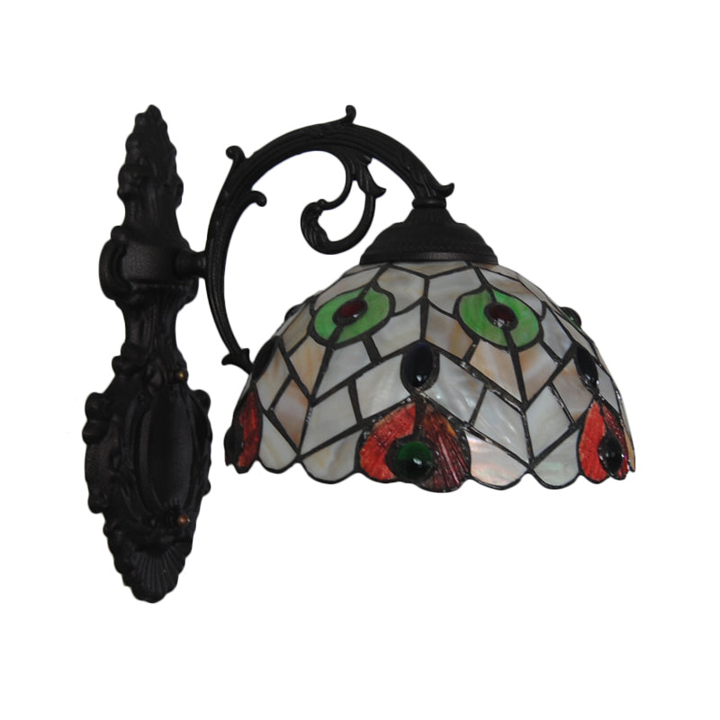 BowLift | Rustic Loft Dome Wall Lamp Colored Glass 1 Head Wall Mount Light with Curved Arm for Dining Room