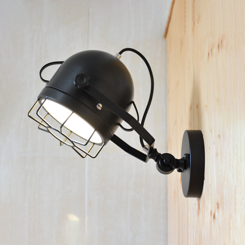 BowLift | Black 1 Head Wall Lighting Vintage Metal Dome Shade Adjustable Wall Lamp with Wire Frame for Hallway
