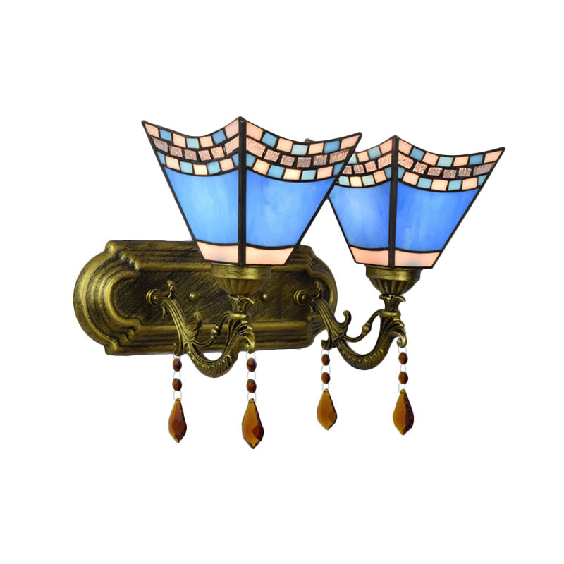 BowLift | Art Glass Bowl Wall Lamp with Agate 2-Bulb Tiffany Vintage Wall Lamp in Beige/Brown/Blue/Blue-White for Dining Room