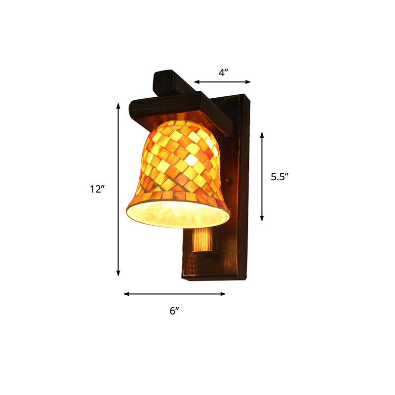BowLift | Macaron Bell Wall Lamp with Wooden Base Glass 1 Light Yellow Wall Lamp for Clothing Store