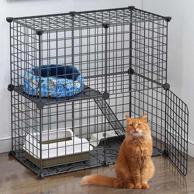 BowLift | 2-Tier Cat Cage for Small and Medium Cats DIY Cat Playpen Metal Kennel Indoor Cat Enclosures