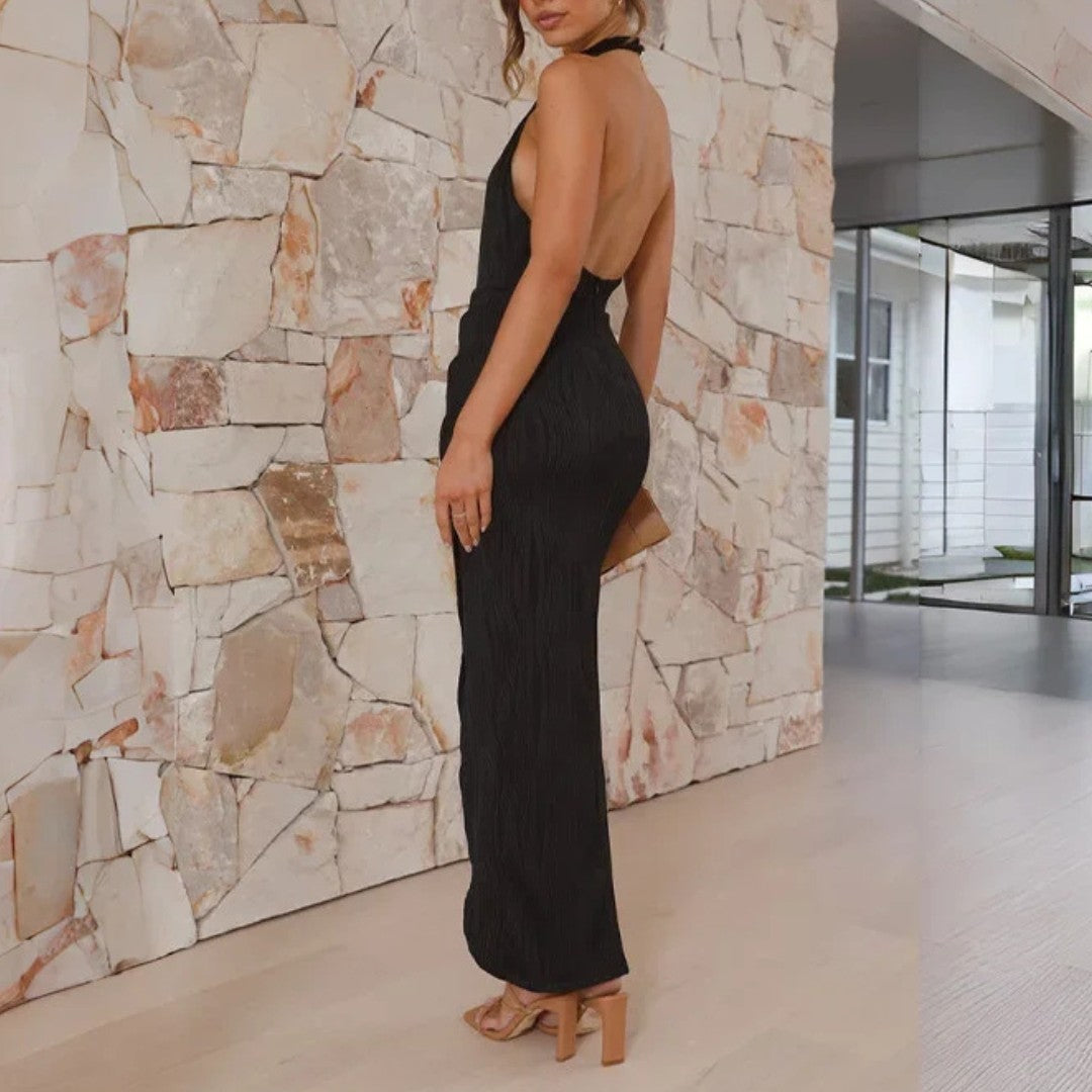 Backless Slim Fit Dress with Satin Finish