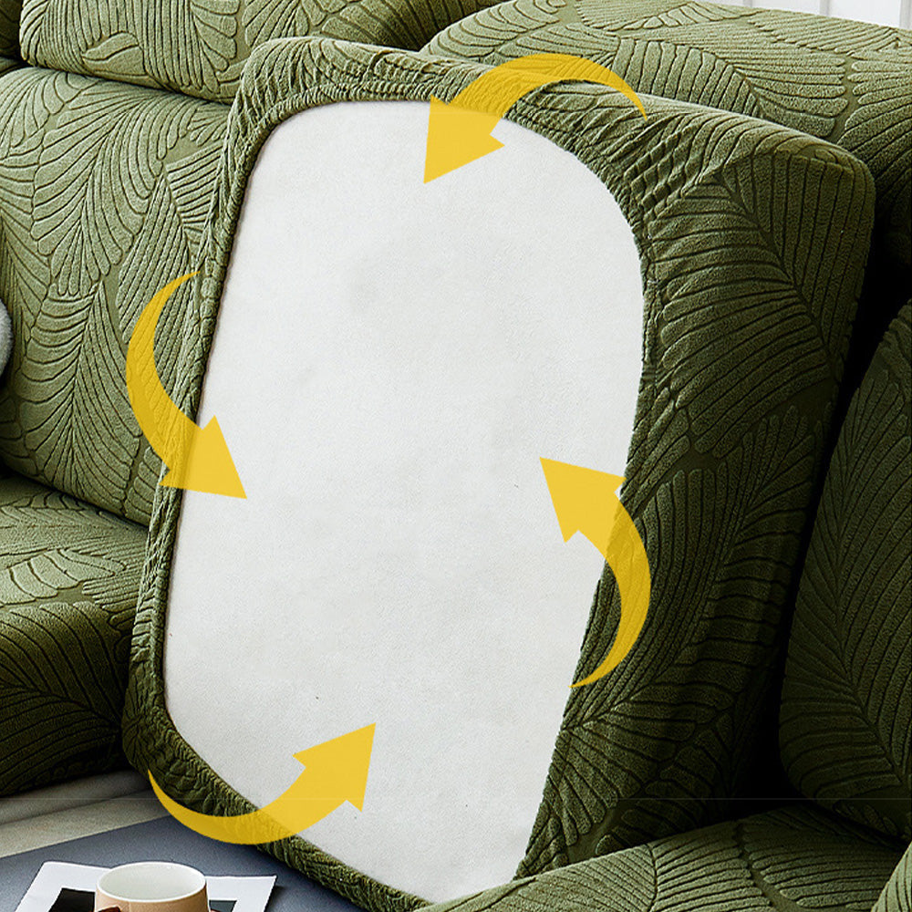BowLift | Modern Leaf Jacquard Waterproof Anti-Scratch Stretch Full Cover Sofa Cover
