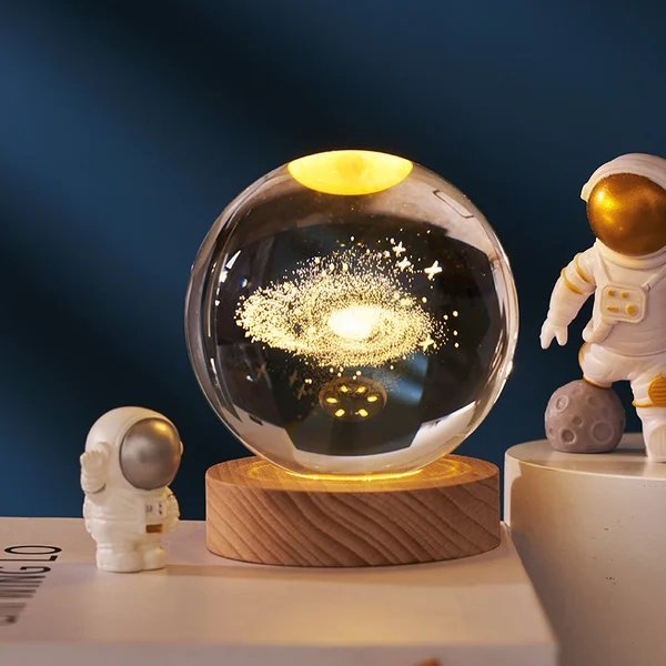 BowLift | 3D Solar System Crystal Ball | Laser Engraved | Educational Gift with LED Base Option