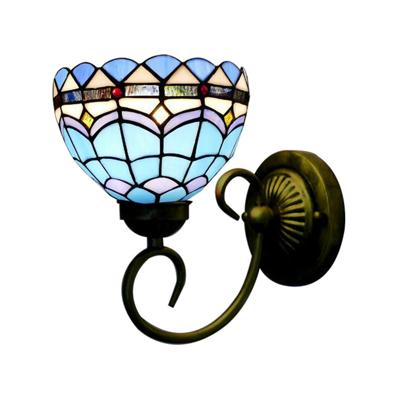 BowLift | Mediterranean Style Bowl Wall Lamp 6"/8" Width 1 Head Stained Glass Wall Lamp in Blue for Fabric Store
