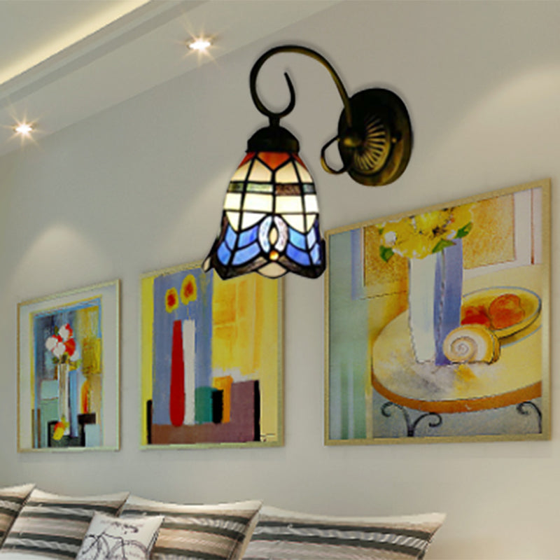 BowLift | Baroque Style 8"/6" W Grid Bell Wall Lighting Tempered Glass 1 Head Beige Wall Lamp for Kitchen