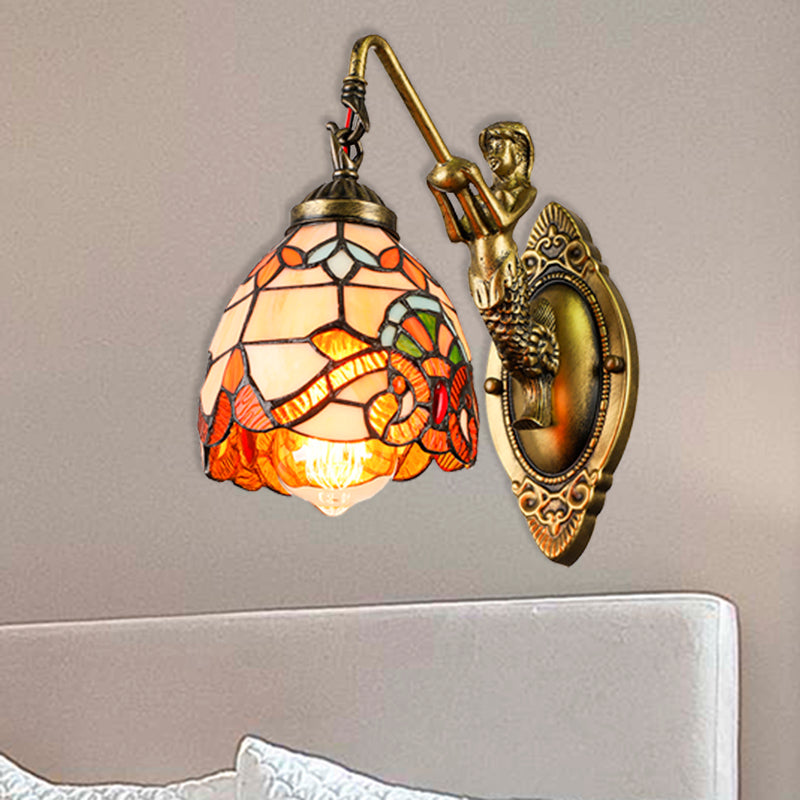 BowLift | Vintage Dome Wall Light 5.5" Width 1 Light Stained Glass Wall Fixture with Mermaid Design