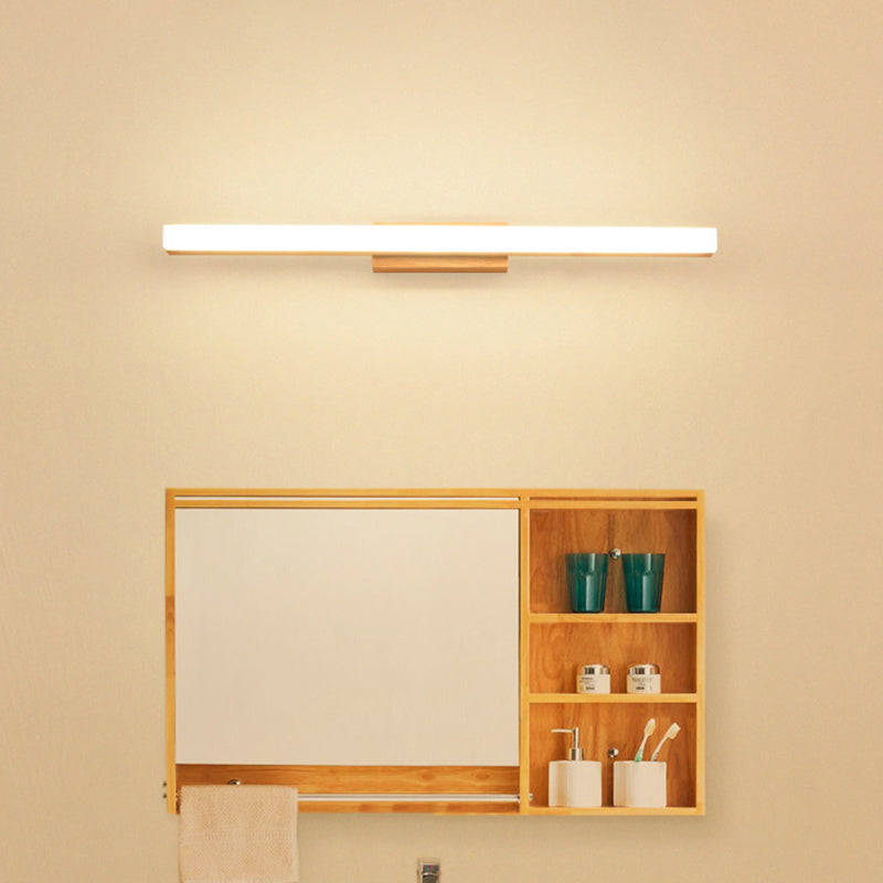BowLift | Wood Linear Wall Mirror Lighting Minimalist 16"/23.5"/31.5" Width LED Wall Lighting Fixture in Beige