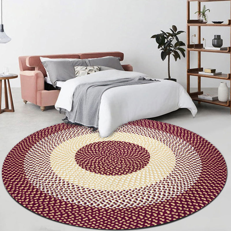 BowLift | Casual Red Rustic Carpet Cotton Circles Pattern Carpet Machine Washable Pet-Friendly Non-Slip Carpet for the Bedroom