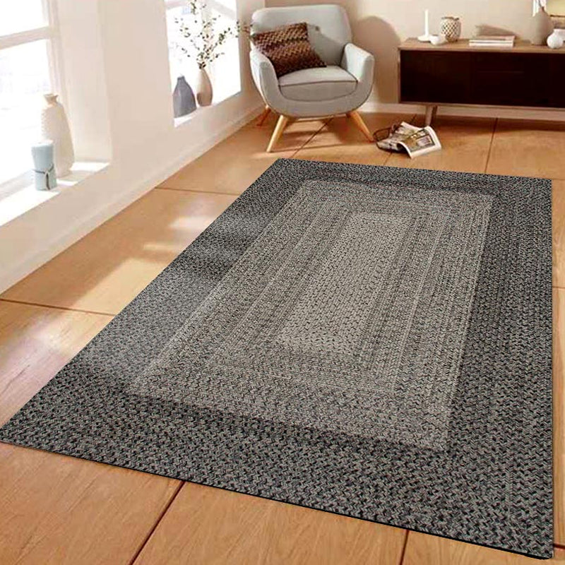 BowLift | Country Geometric Pattern Area Rug Gray and Black Polypropylene Rug Non-Slip Backing Washable Pet-Friendly Carpet for Home