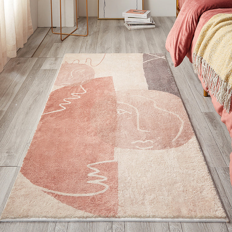 BowLift | Creative Abstract Carpet Red and Pink Modernism Carpet Polyester Pet Friendly Washable Non-Slip Area Rug for Bedroom