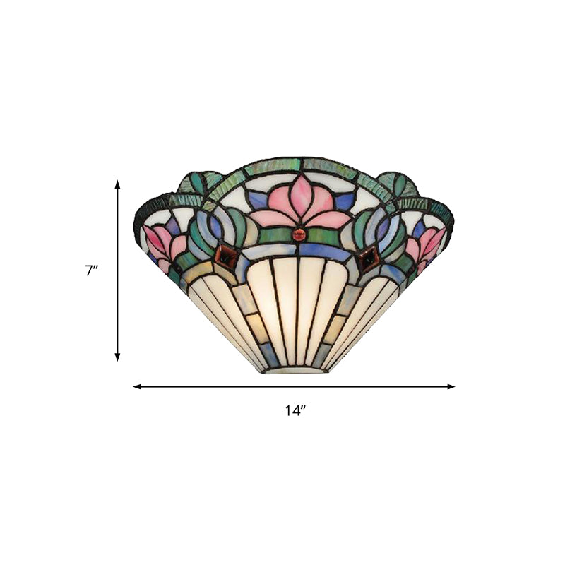 BowLift | Lotus Wall Lamp Light Traditional Stained Glass 1 Socket Wall Lighting in Pink and Green for Hallway