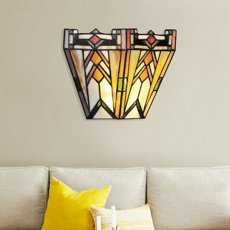 BowLift | Craftsman Geometric Wall Lamp Stained Glass 1 Light Wall Sconce in Beige for Living Room