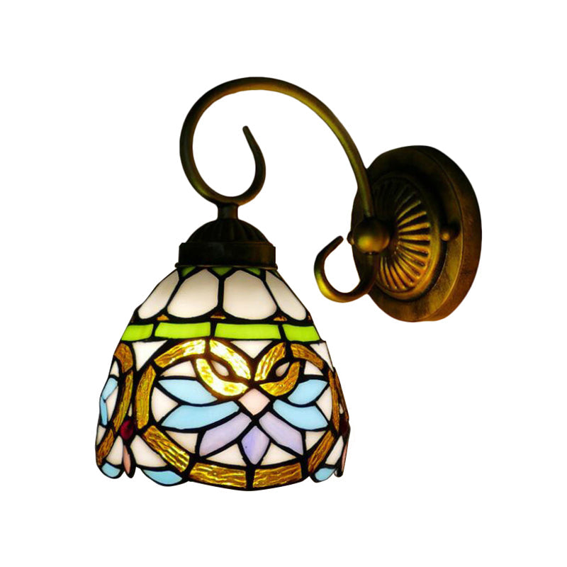 BowLift | Dome Wall Light Victorian 1 Head Stained Glass Wall Sconces Lighting in Antique Brass for Bedroom