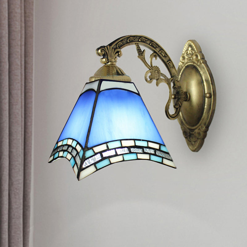 BowLift | Rustic Geometric Ceiling Pendant Colored Glass 1 Light Hanging Pendant in Blue for Dining Room