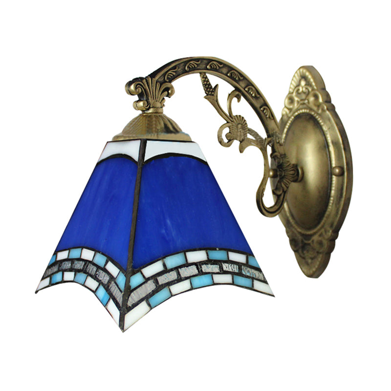BowLift | Rustic Geometric Ceiling Pendant Colored Glass 1 Light Hanging Pendant in Blue for Dining Room