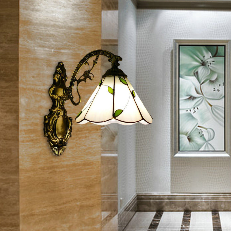 BowLift | Retro-Style Cone Wall Lamp Stained Glass 1 Light Wall Light for Stairs