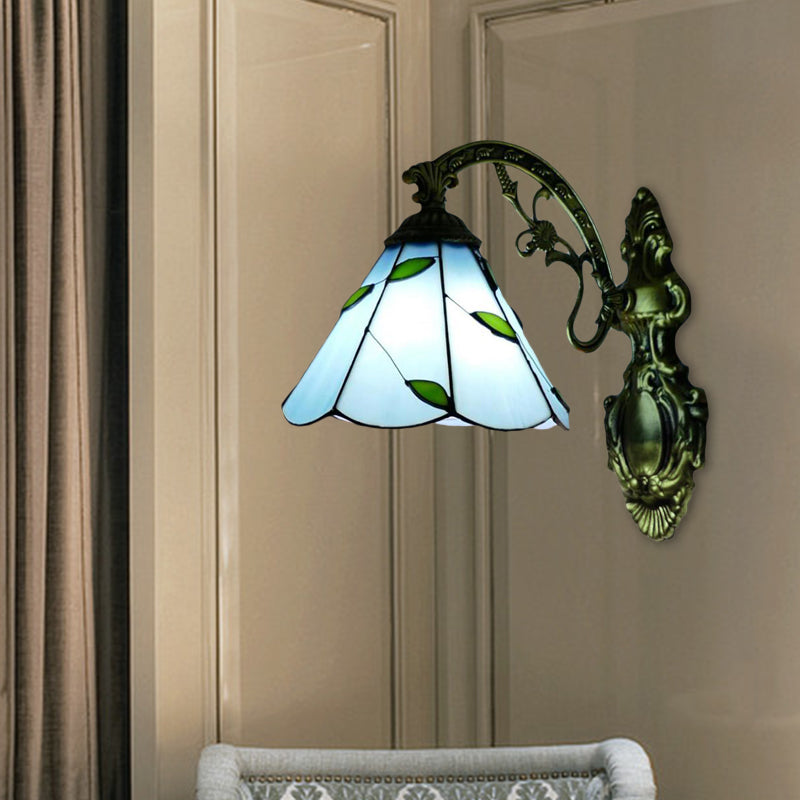 BowLift | Retro-Style Cone Wall Lamp Stained Glass 1 Light Wall Light for Stairs