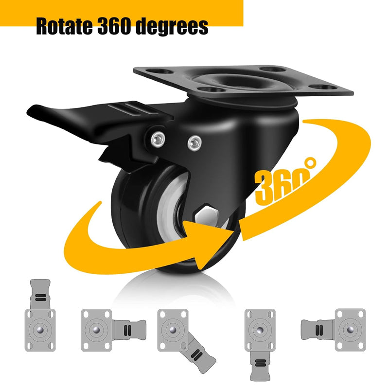 BowLift | 2" Caster Wheels Set of 4 Heavy Duty Plate Casters Polyurethane Silent Locking Casters