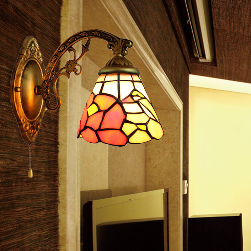 BowLift | Dining Room Floral Wall Lamp Lead Glass A Light Tiffany Rustic Wall Light in Antique Brass