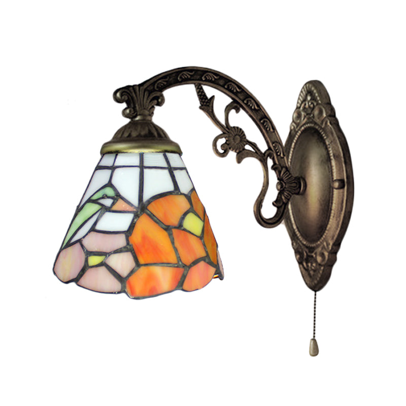 BowLift | Dining Room Floral Wall Lamp Lead Glass A Light Tiffany Rustic Wall Light in Antique Brass