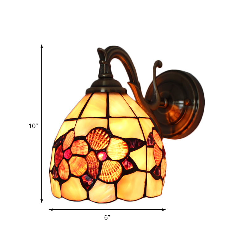BowLift | Rustic Style Petal Wall Lamp 1 Light Stained Glass Wall Lamp in Orange for Bedroom