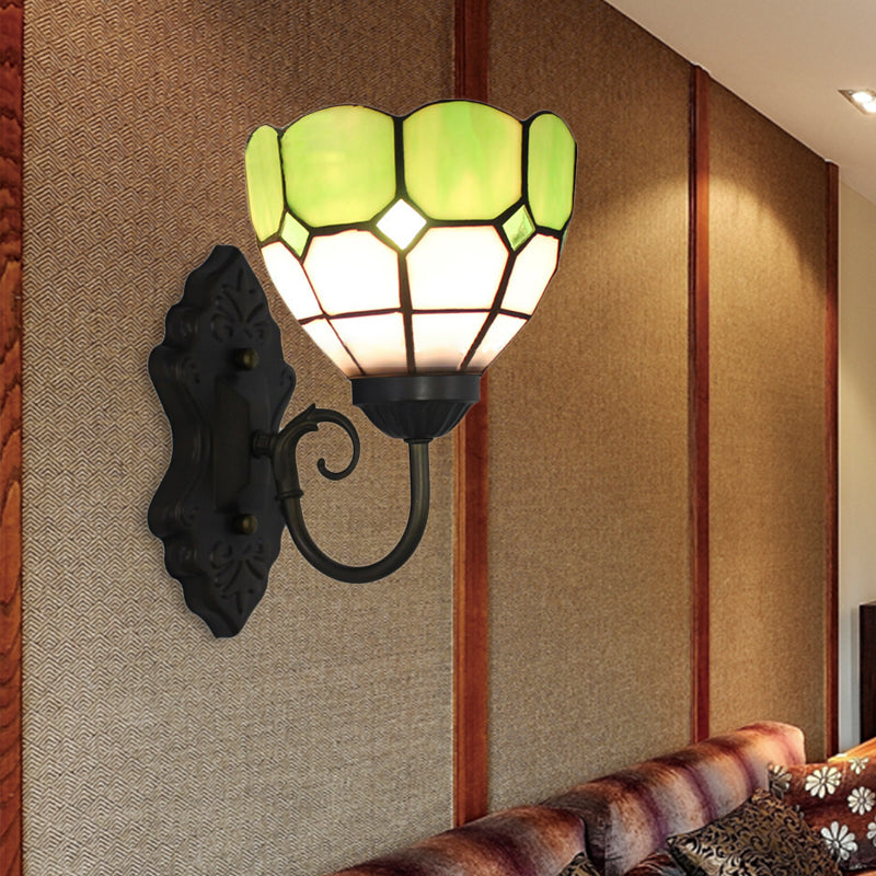 BowLift | Diamond Pattern Wall Lamp Tiffany Green/Blue Glass 1 Head Black Wall Mounted Light